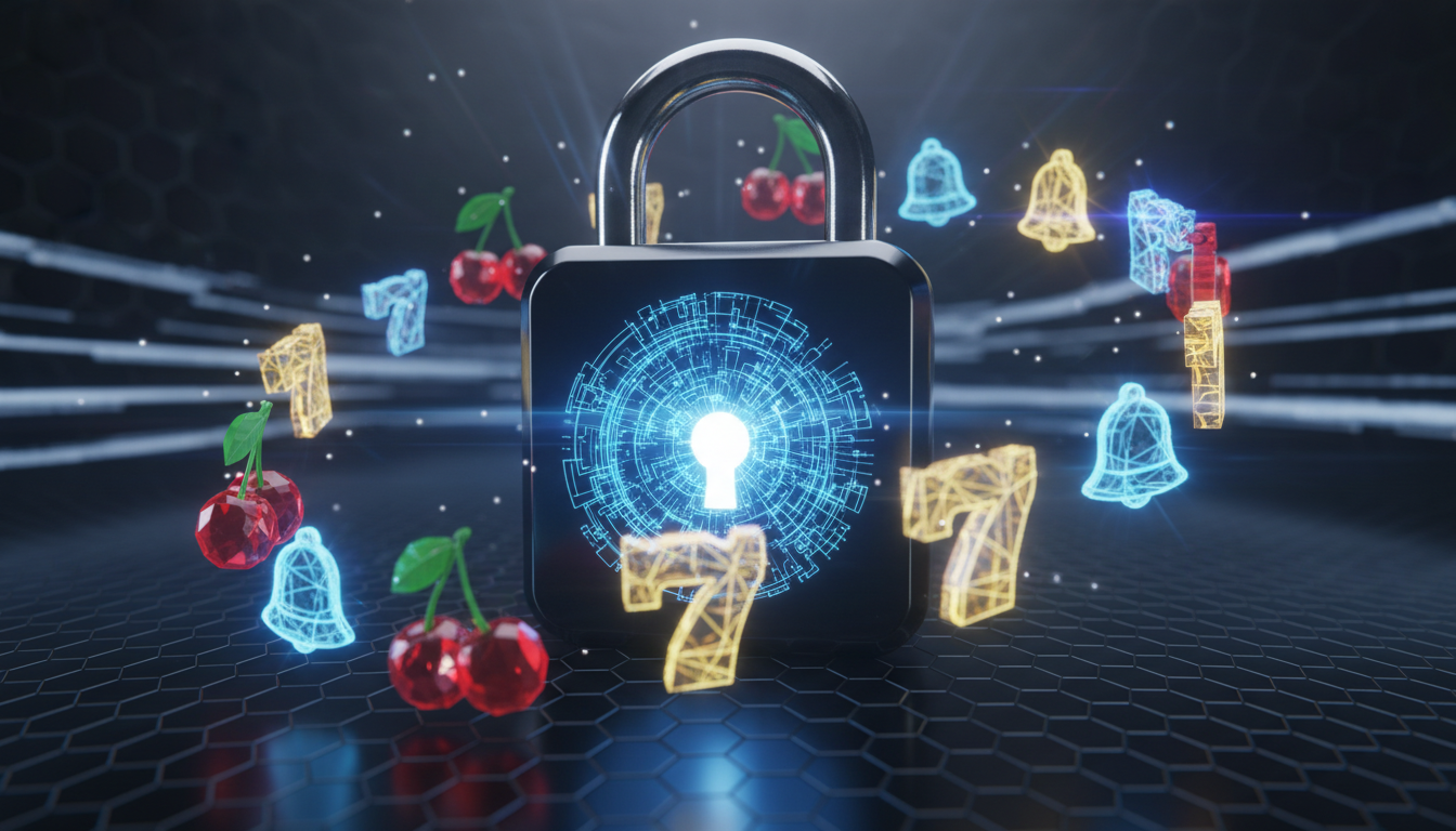 Visual showing digital encryption and casino symbols for security